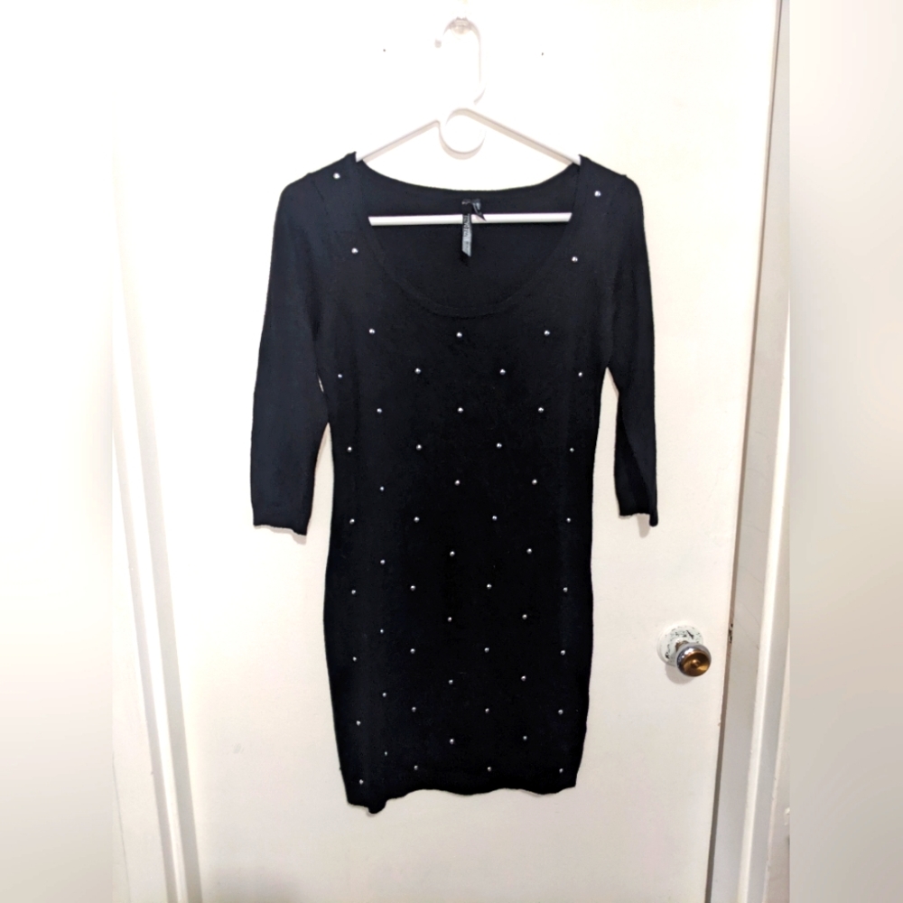 Black Knit Midi Dress with Silver details
